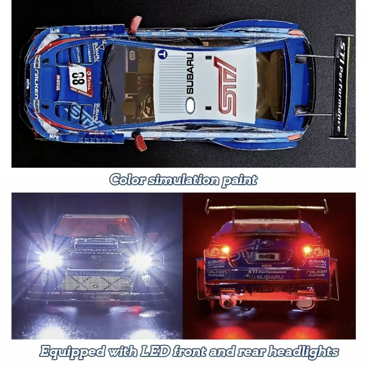 Subaru WRX Rally car 1/28 scale metal model with lighting components - Image 5