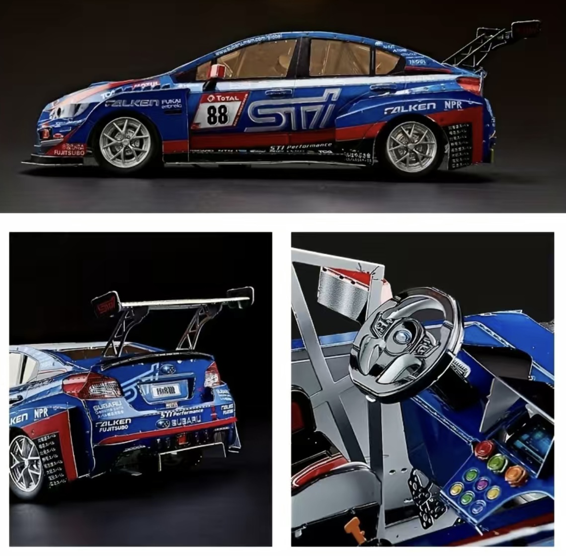Subaru WRX Rally car 1/28 scale metal model with lighting components - Image 6