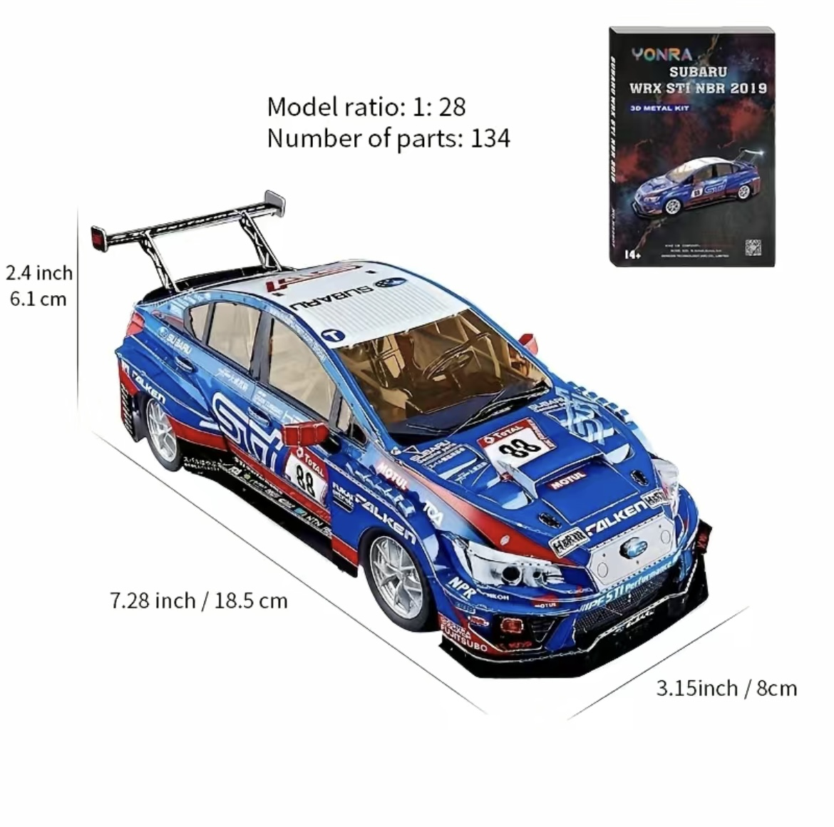 Subaru WRX Rally car 1/28 scale metal model with lighting components - Image 8